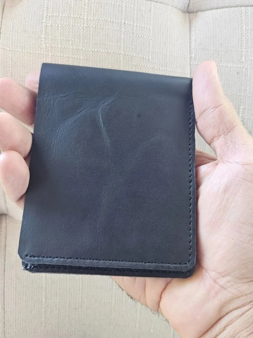 ALL Leather Billfold Handmade Black Genuine Leather Bifold Slimfold Cardholder